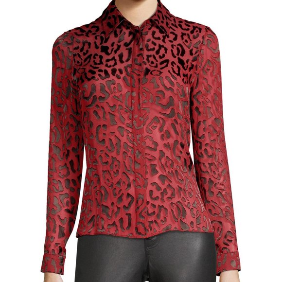 Alice + Olivia Tops - Alice + Olivia Red Willa Placket Leopard Print Blouse Small